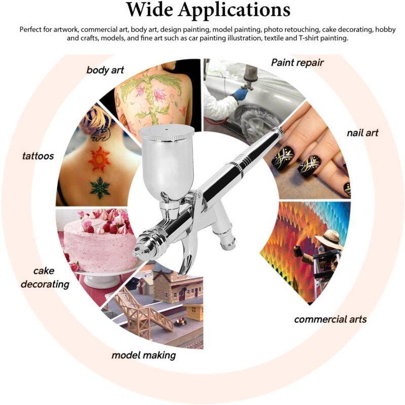 T217A Airbrush-Set, Action-Trigger-Schalter, 0,5-mm-Düse, einstellbare Sprühreichweite, für Kunstwerke, Bodypainting (T2...