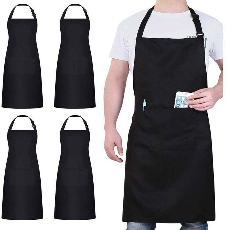 4er-Pack Kochschürzen, schwarze Schürze mit 2 Taschen, wasserdichte, verstellbare Schürze für Damen und Herren, professi...