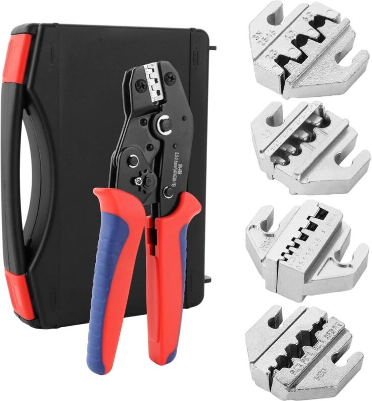 Crimpzange Wechselbacken Set 5-teilig, Crimpzange Kabelschuhzange mit Ratschenfunktion, Crimpzangen Set für Kabelschuhe ...