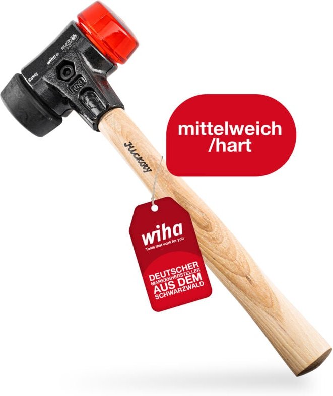 Banyo - Wiha Schonhammer Safety mittelweich und hart (26613) i Gummihammer mit hochwertigem Hickory Holzstiel i Rund-Sch...