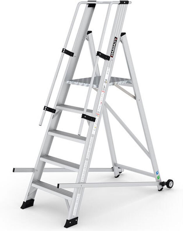 Mobile Stehleiter 5 Stufen - Maximale Arbeitshöhe 3.25m - VE4