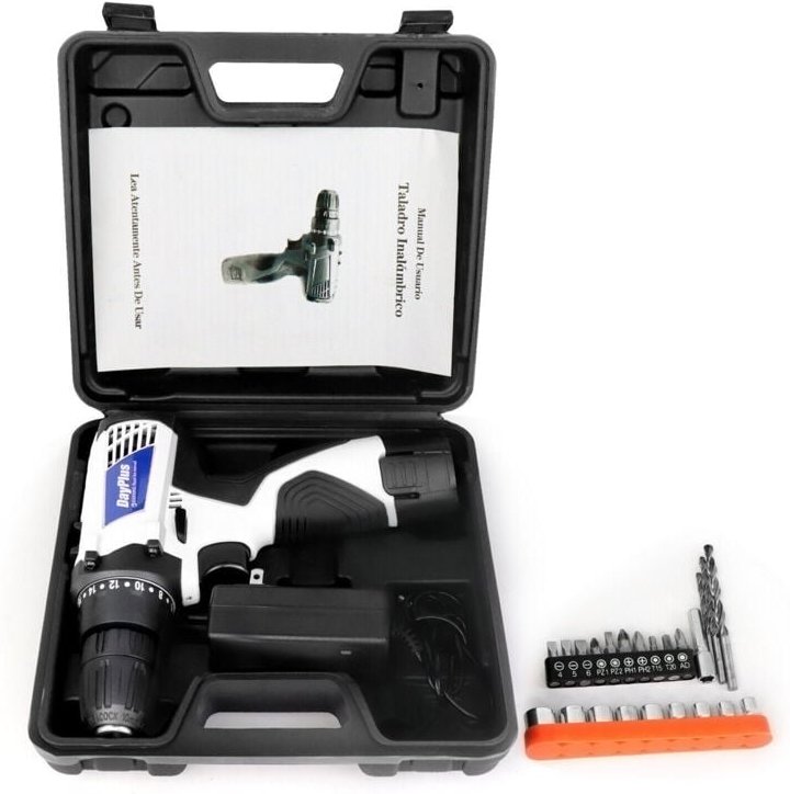 2 in 1 Akkuschrauber Set Schlagbohrschrauber Bohrmaschine mit 2X Akkus, Ladegerät