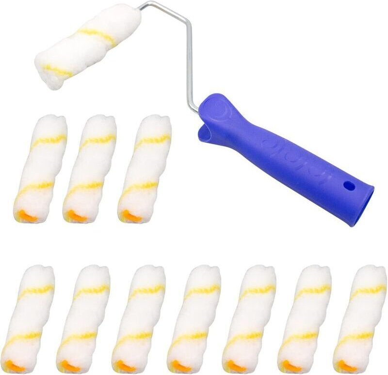 Set mit 10 professionellen Farbrollern – Gelber Faden – 10 cm – Mit Griff – 25 cm – Mikrofaser – Für Maler- und Renovier...