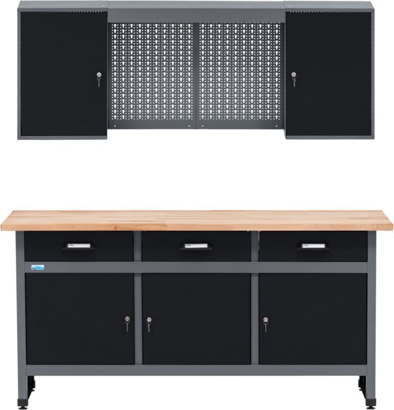 Küpper Werkstatt Set 70421-9, Werkstatteinrichtung Werkbank 170 cm mit Vollbuchenplatte, Hängeschrank