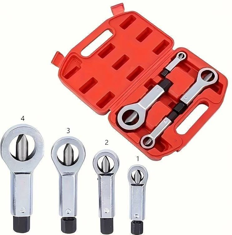 Set mit 4 stabilen Mutternsprengern aus Metall – Werkzeug für abgebrochene und korrodierte Schrauben und Muttern – mit A...