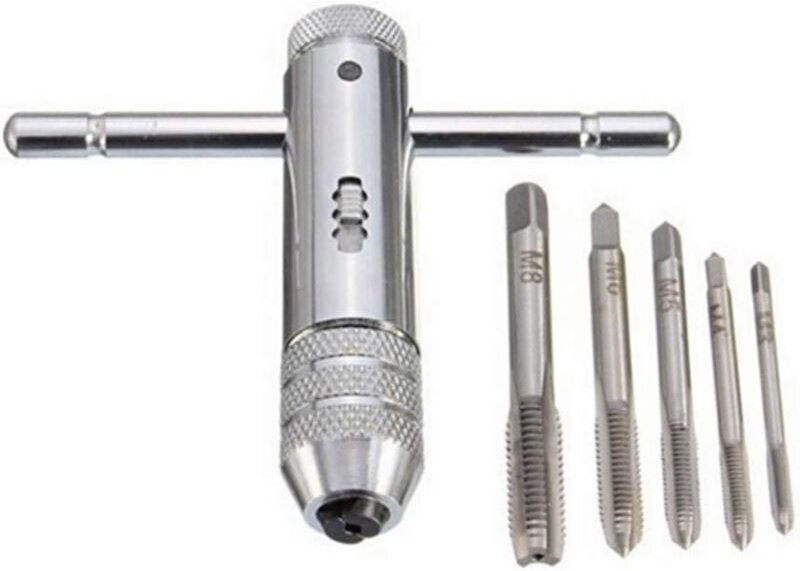 T-Griff-Ratschen-Gewindebohrerschlüssel, verstellbarer Gewindebohrerschlüssel mit 5 Stück M3-M8 3mm-8mm metrischen T-för...