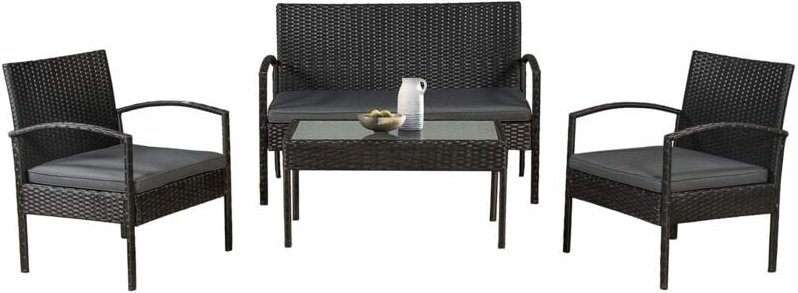 Polyrattan Gartenmöbel-Set Trinidad – Balkonmöbel-Set mit Tisch, Sofa & 2 Stühlen – Sitzgruppe für 4 Personen Schwarz mi...