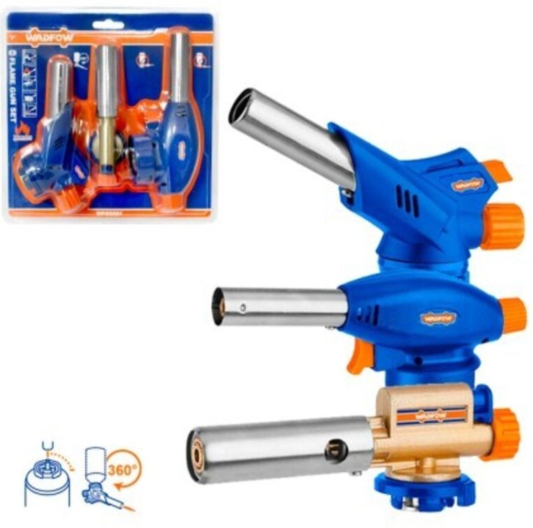 WADFOW 3-teiliges Gasbrenner-Set, Piezozündung, 1300° regulierbare Flamme