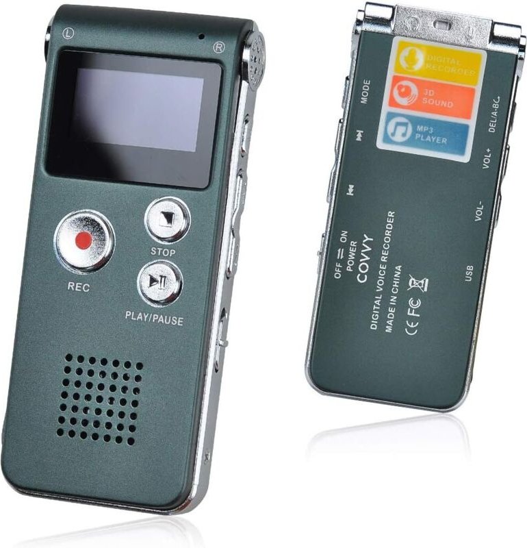 Diktiergerät, digitaler Rekorder, tragbarer Sprachrekorder, 8 GB, Audiorecorder, MP3-Player, Diktiergerät, LCD (grau)