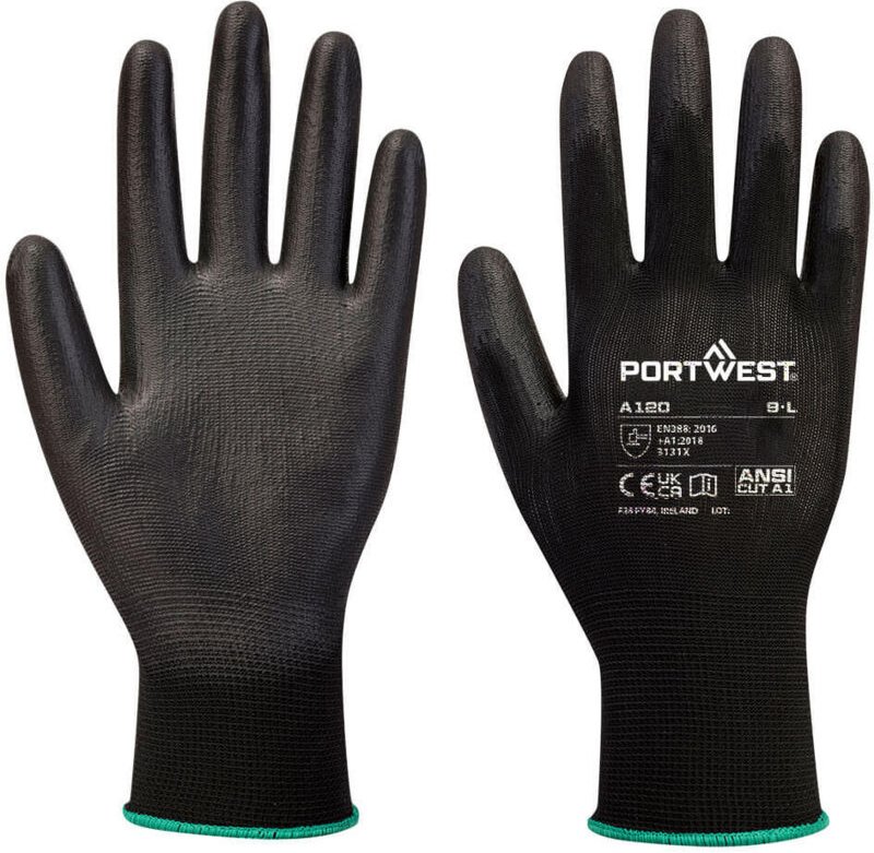 PU-beschichtete schwarze Handschuhe XS - Größe 6