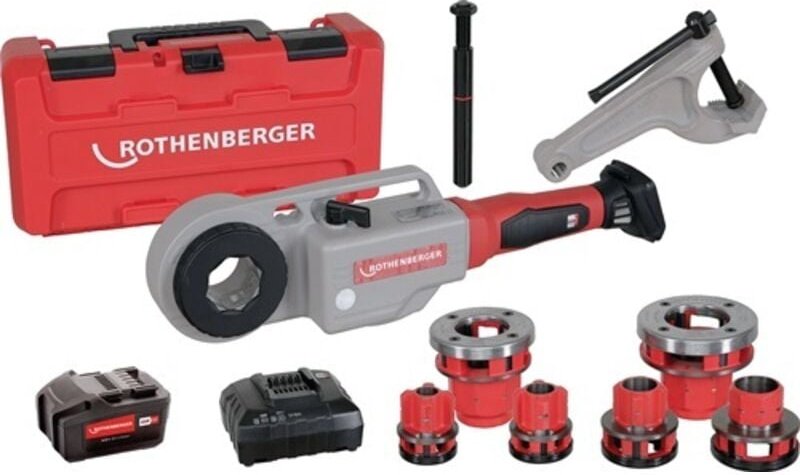 ROTHENBERGER SUPERTRONIC 2000 E Set, mit Gegenhalter, Akku Li-Power 18/4 (4Ah/18V), Ladegerät EU und BSPT R, 1/2"-3/4"-1...