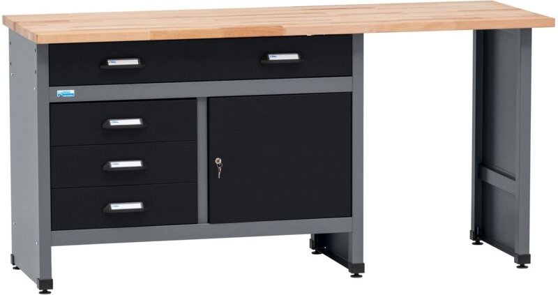 Küpper Werkbank Modell 12039, Breite 170 cm, 1 Tür, 4 Schubladen, 300 kg Traglast, 30 mm Massive Buchenarbeitsplatte
