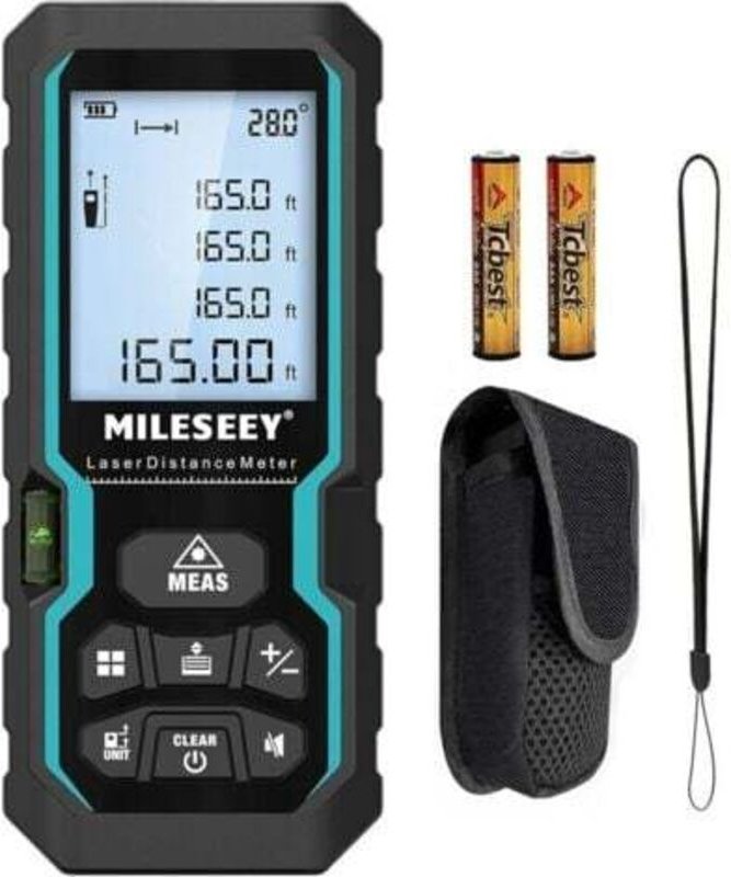 Digitaler Laser-Entfernungsmesser, 50 m Lasermessung mit elektronischer Wasserwaage und LCD-Hintergrundbeleuchtung, Schu...