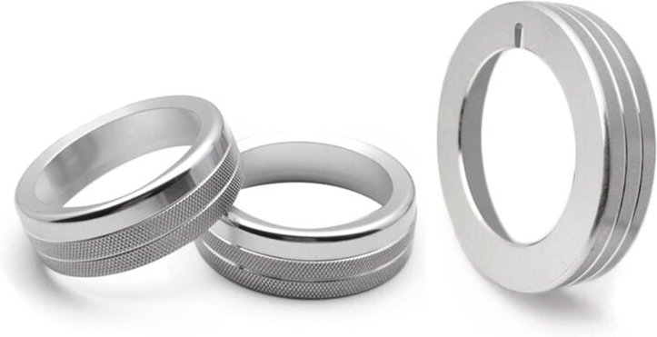 Tlily - Center Console Audio Scheinwerfer Knopf Dekorativer Ring Innenknopf Ring Autozubehör für Ford Mustang 15-20 Silb...