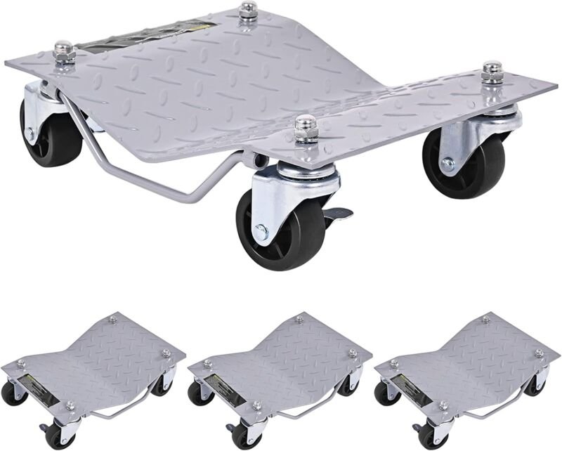 COSTWAY Rangierhilfe 4 Stück, 680 kg pro Plattform, Max. Reifenbreite 30 cm, Rad Rangierroller Rangierheber, Wagenheber ...
