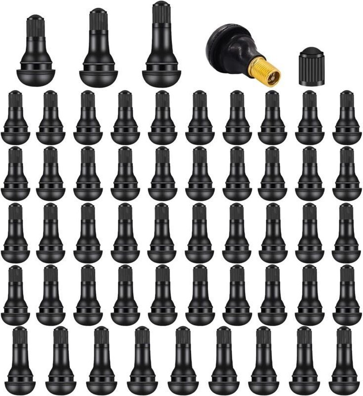 Packung mit 52 schwarzen Gummi-Clip-On-Ventilschäften für TR412-, TR413- und TR414-Reifen zum Ersetzen von schlauchlosen...