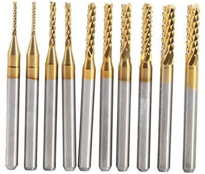 10-teiliger Satz Titan-Hartmetall-Schneid- und Bohrwerkzeuge für CNC-Fräsmaschinen, 1,0–3,0 mm