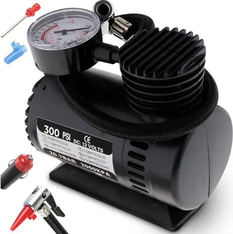 12V Kompressor, elektrischer Mini-Druckluftkompressor, tragbare DC-Druckpumpe mit Manometer, Reifenfüller für Fahrrad, A...