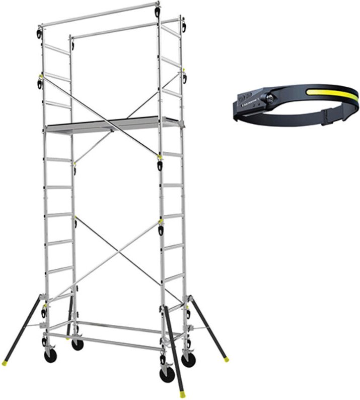 Rollgerüst aus Aluminium : Arbeitshöhe 4.70m maxi + Stirnlampe - 347703-LAMPE