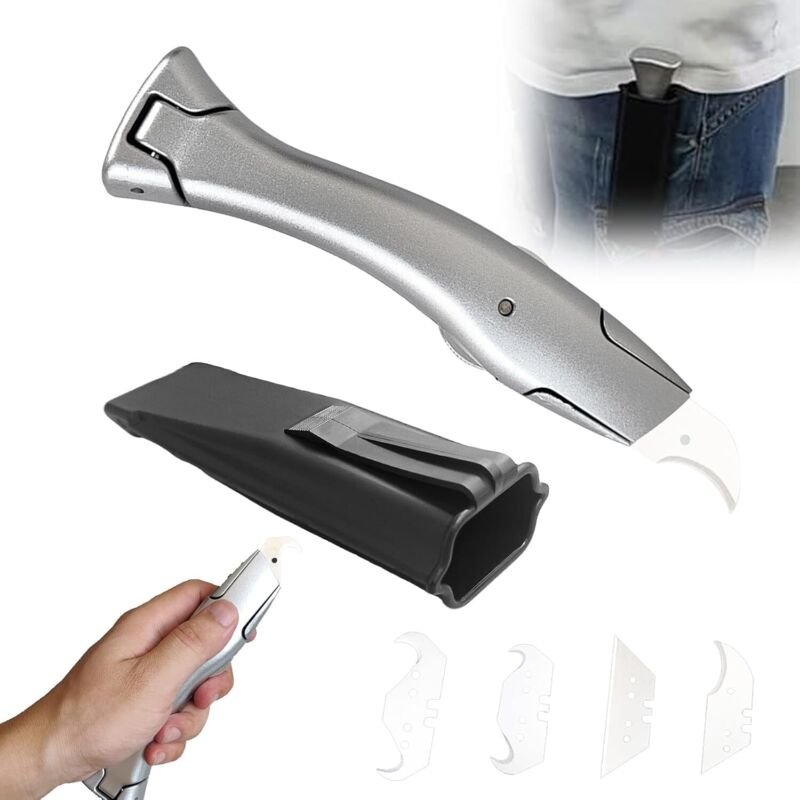 6 Stück Teppichmesser Hakenklinge Set, Hakenmesser mit Trapezhakenklingen, Trapezklinge, kleiner Hakenklinge mit Aufbewa...