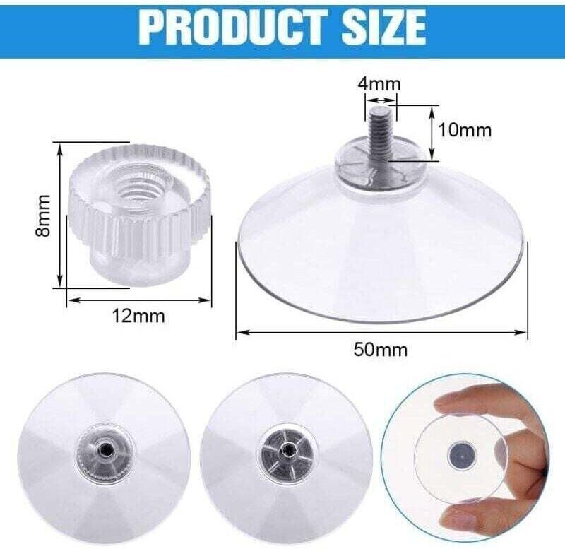 Schraubsaugnäpfe, 12 Stück, 50 mm transparente Saugnäpfe mit Gewinde, extra starke PVC-Kunststoff-Saugnäpfe zur Vorhanga...