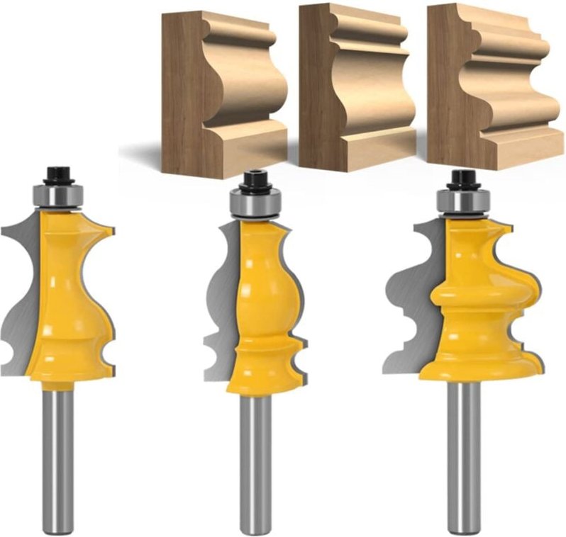 Satz mit 3 Fräsern zum Fräsen von architektonischen Profilen 8 mm, Router-Bohrer für die Holzbearbeitung