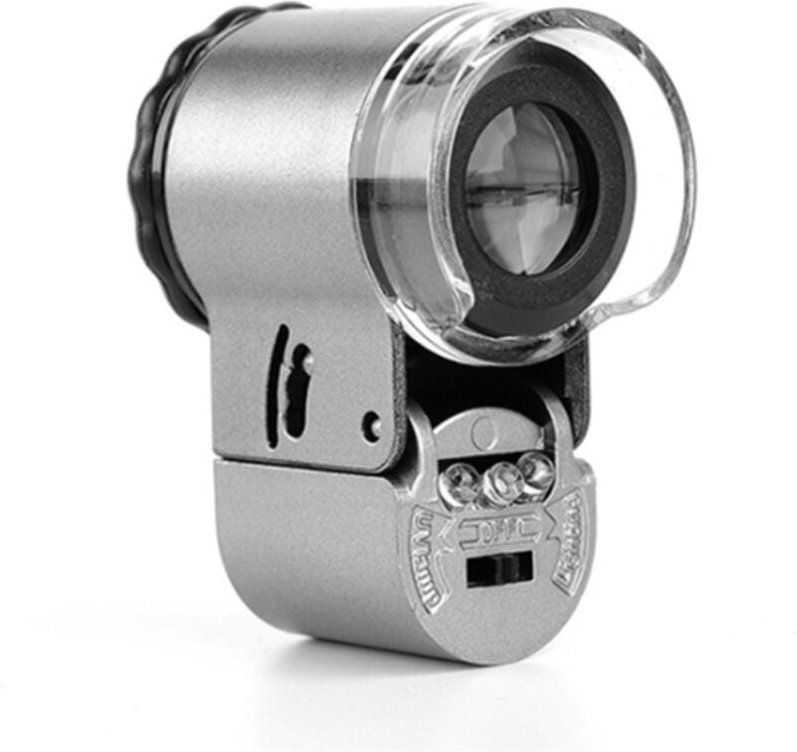 Sollbry - Juwelier-Lupe, 50-fache faltbare Metalllupe mit led- und UV-Licht, Lupe, Taschenlupe für Inspektion, Schmuck, ...