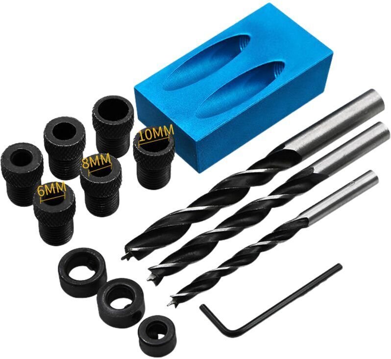 14-teiliger Schrägbohrlehren-Einsatz mit 15°-Bohrern, Positionierer für Holzbearbeiter, Bohrlehre, Schrägbohrlehre