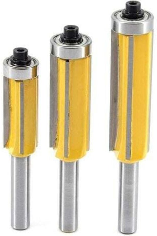 3-teiliges 8-mm-Schaft-4-Schneiden-Kopierfräser-Set mit Kugellager, geradem Bündigfräser, Hartmetall, für Holzbearbeitun...