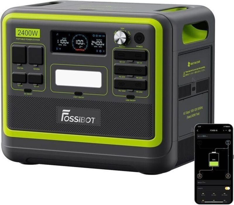 Tragbare Elektroanlage FOSSIBOT F2400, LiFePO4 Solar-Elektrogenerator, 2048Wh 4800W Pic Stromstation, APP BT