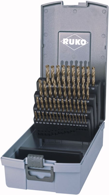 RUKO Spiralbohrer-Satz DIN 338 Typ N, HSS-R in Kunststoffkassette - 50 tlg. - 205217RO