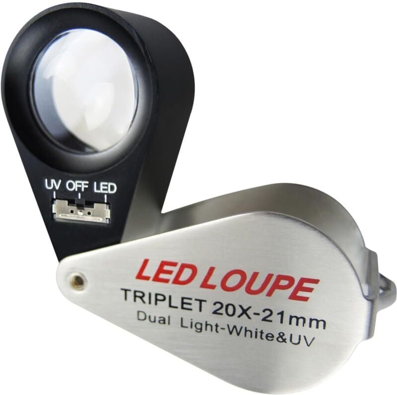 Schmucklupe mit Licht, 20-fache Vergrößerung, faltbare Lupe mit LED- und UV-Licht, Uhrmacherlupe für Diamanten, Schmuck,...