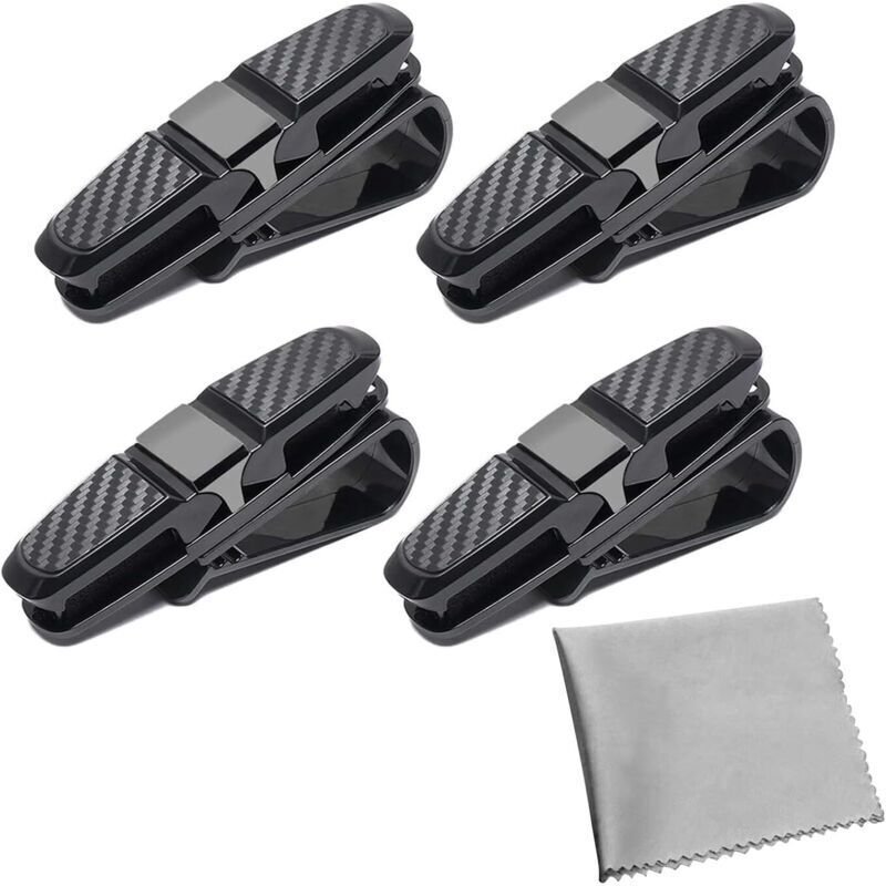 4er-Set Auto-Sonnenblenden-Brillenclips, Auto-Brillenhalter, Auto-Organizer für Sonnenbrillen, Karten und Tickets – Schw...