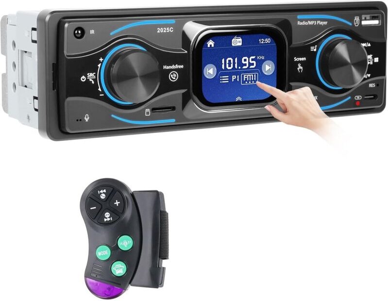 1-DIN-Autoradio mit Bluetooth und USB, Bildschirm und Fernbedienung, MP3/WMA-Player, FM-Radio, USB/Type-C-Anschlüssen un...