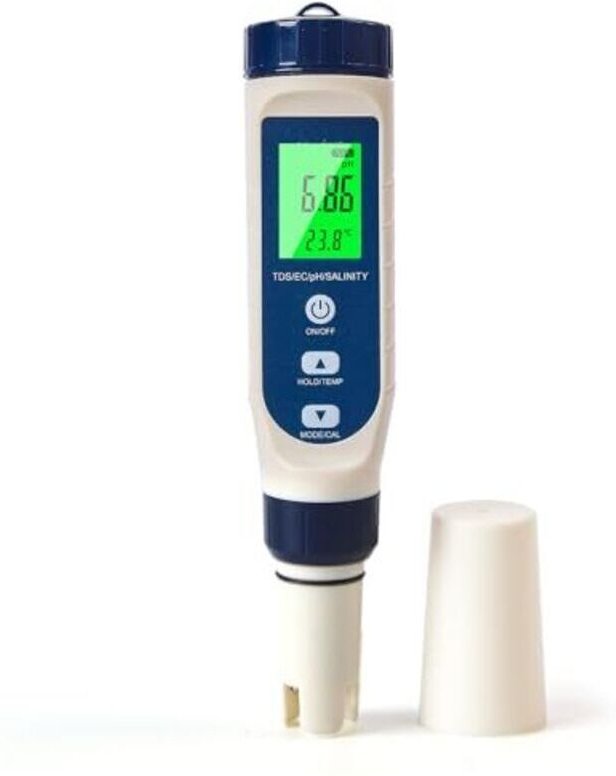 pH-Meter für Wasser, multifunktionales pH-Meter (pH/Salzgehalt/EC/TDS/Temperatur), pH-Meter mit automatischer Temperatur...