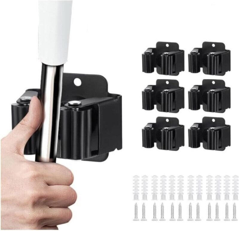 Set mit 6 wandmontierten Besenhaltern mit hochleistungsfähigen Edelstahlschrauben zur Reinigung von Wäsche in Bad, Küche...