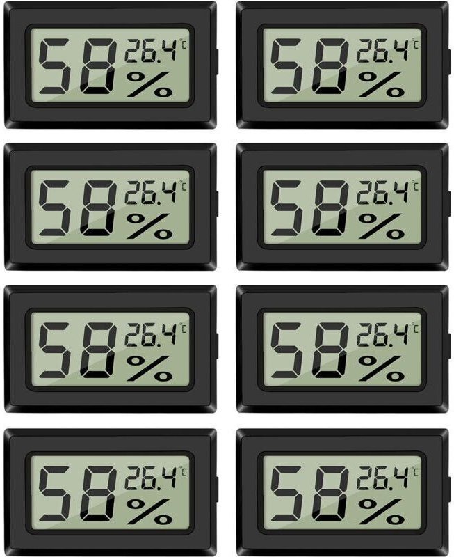 Set mit 8 Mini-Hygrometern und Thermometern, digitale Innenhygrometer mit Temperatursensor für Gewächshäuser, Autos, Bür...