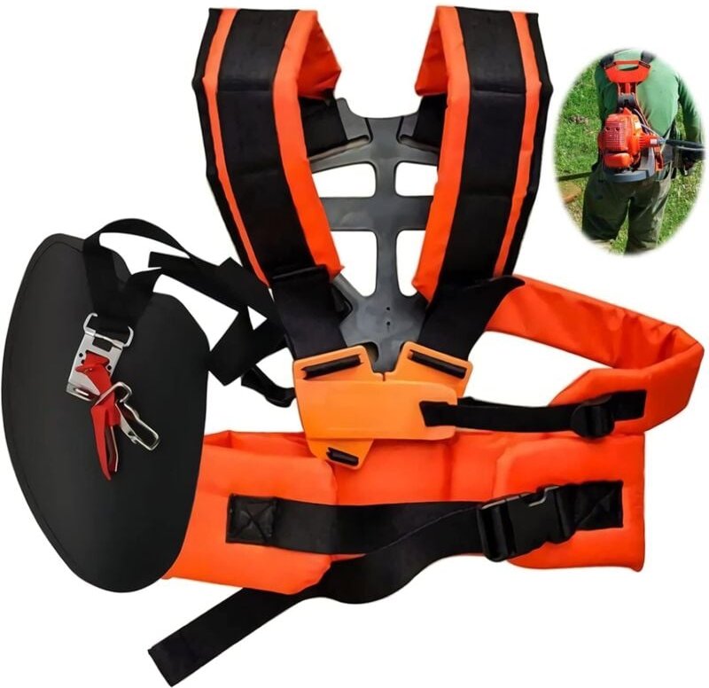 Doppelter Schultergurt-Mäher, verstellbarer Schultergurt für Freischneider oder Gartenmäher (Orange)