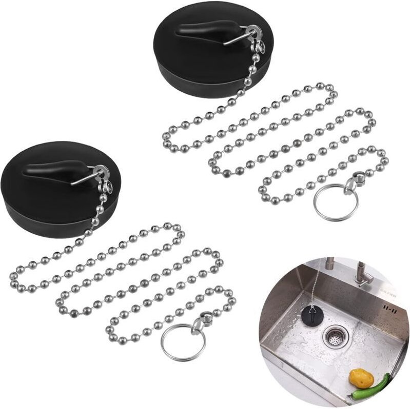 Set mit 2 Abflussstopfen aus Edelstahl mit Kette und S-Haken, für Badewanne, Waschbecken, Badezimmer, Küche, Haushalt (G...