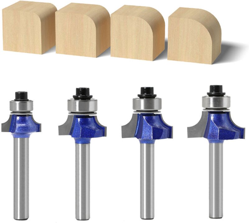 Satz mit 4 Hartmetall-Abrundfräsern für Holz, 6 mm Schaft, Holzbearbeitungswerkzeuge