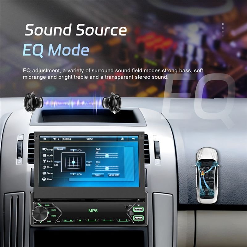 1-Din-Touchscreen-Autoradio, 7 Zoll, Ausklappbarer Bildschirm, Autoradio, , FM-Radio, Mirror Link, Auto-Audio mit USB/AU...