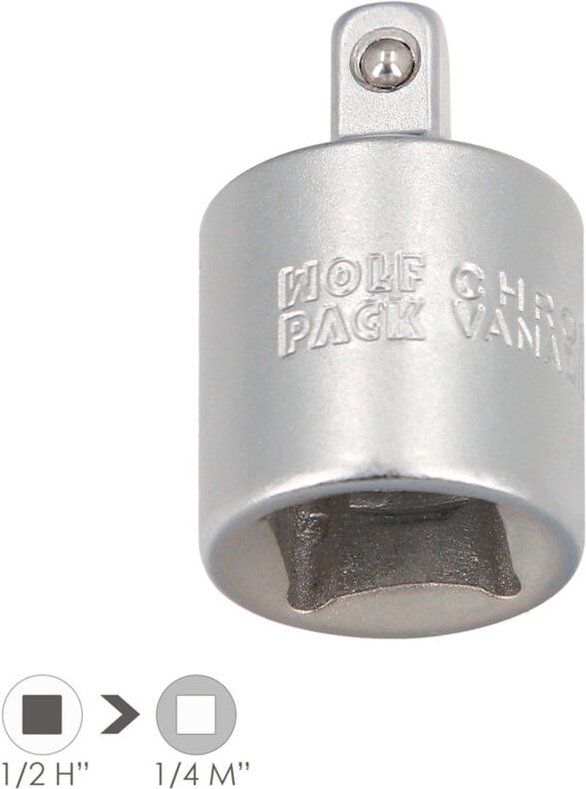 Wolfpack - Reduzieradapter 1/2' Innengewinde auf 1/4' Außengewinde. Chrom-Vanadium-Stahl