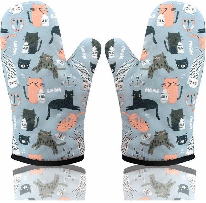 Ofenhandschuhe mit Katzenmotiv, 1 Paar, Ofenhandschuhe, hitzebeständig, atmungsaktiv, isoliert, Küchenhandschuhe zum Gri...
