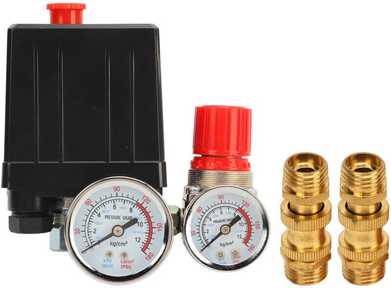 Druckschalter für Luftkompressoren, 1/4-Zoll-Gewindeventil mit Druckregler und Manometer