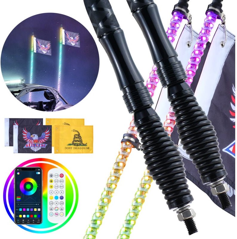 VEVOR 2 Stk. Peitschenlicht, LED-Peitschenlicht mit App & Fernbedienung, Wasserdichte 360°-Spiral-RGB-Verfolgungslichtpe...