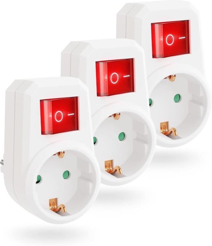 3x Steckdosenadapter mit Schalter – Steckdose mit FI-Schalter – Steckdose mit Schalter
