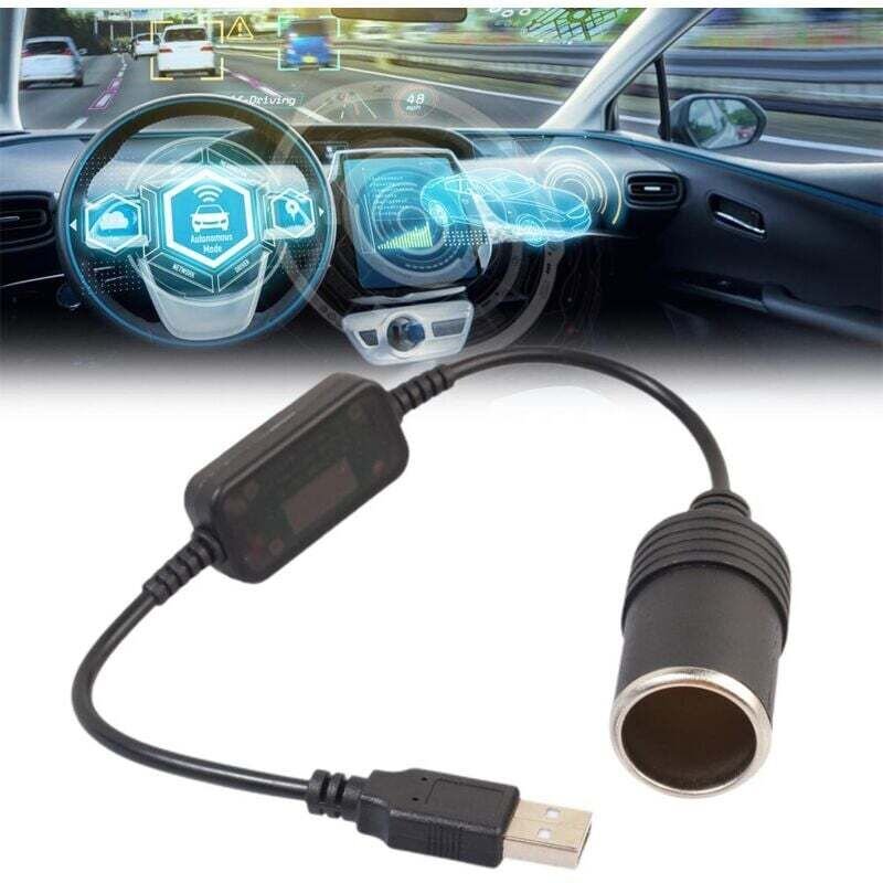 SNQ - Schwarzes USB-auf-Zigarettenanzünder-Netzadapterkabel, 5 v auf 12 v Buchsensockel, Schwarz