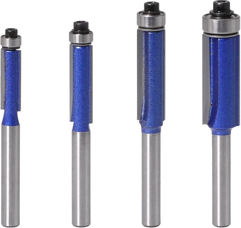Set mit 4 Bündigfräsern – 6 mm Schaft – Kugellager – Nutfräser – Holzfräser – Nutfräser – Holzfräser