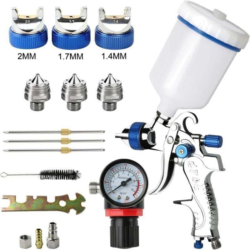 Professionelle 600-cm³-Spritzpistole mit 3 Düsen (1,4 mm, 1,7 mm, 2,0 mm), Schwerkraftzufuhr und Luftregler zum Lackiere...
