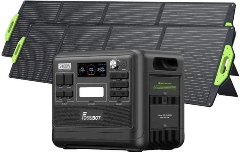 Tragbarer Generator FOSSiBOT F2400, 2048Wh LiFePO4 2400W Station Centrale Électrique + Solarpanel, Outdoor Camping RV